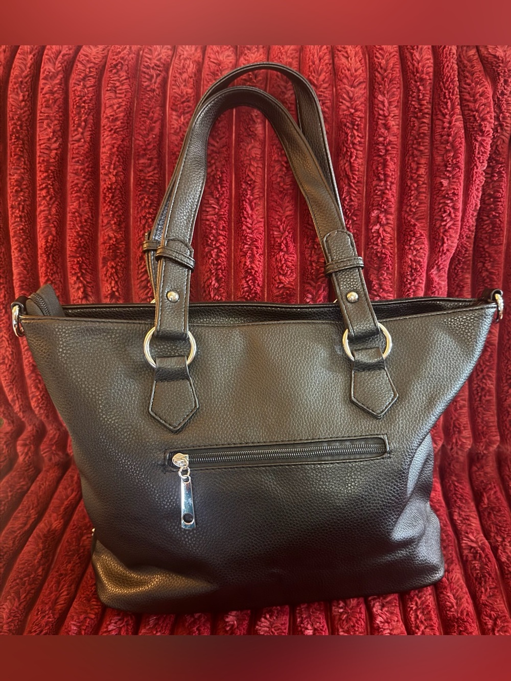 Black Studded Tote with Crystal Lattice Detail - Picture 3 of 3